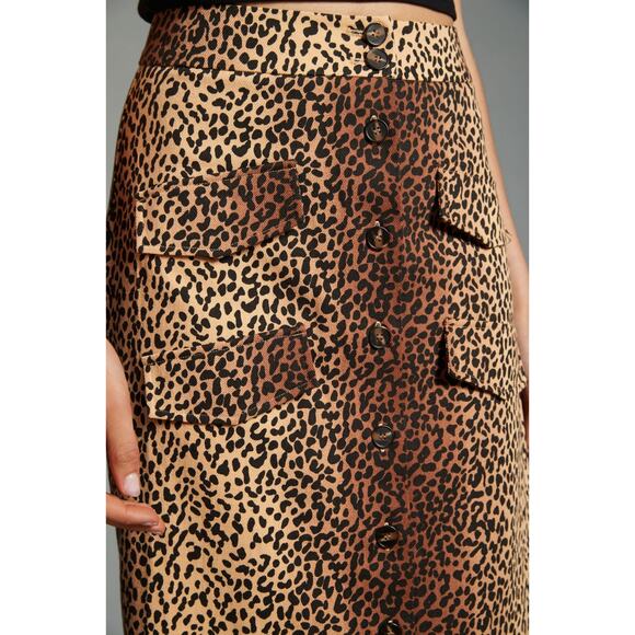 NWT Mare Mare x Anthropologie Utility Midi Skirt CORDUROY $148 SMALL Cheetah - Picture 2 of 5